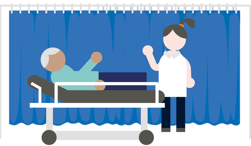 Graphic of patient in hospital ward with nurse
